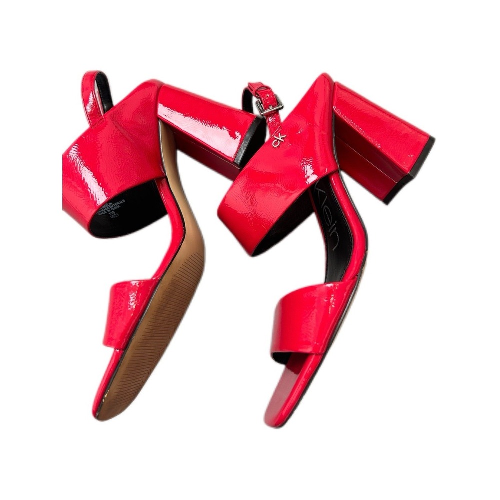 Calvin Klein Women's "Qeelin" Red Block Leather‎ Heel Dress Sandals Size 8.5